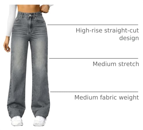 Image of FUNUCA Straight Leg Jeans for Women,High Waisted Wide Leg Loose Microelastic Boyfriend Denim Pants