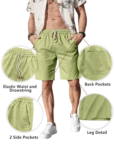 Image of Comdecevis Men's Linen Shorts Casual Elastic Waist Drawstring Summer Beach Vacation Yoga Golf Shorts with Pockets