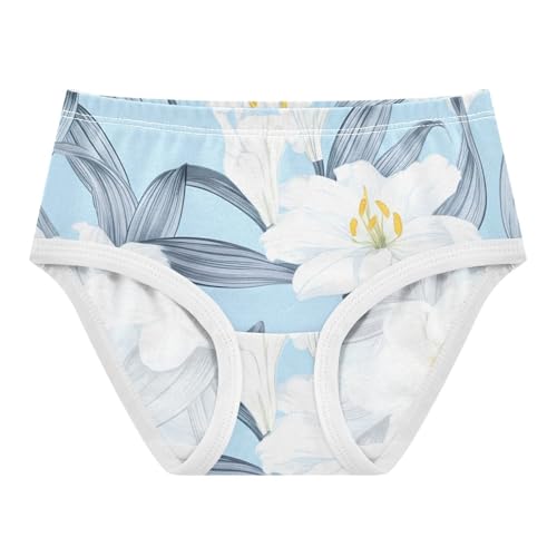 Floral White Lilies Light Blue Cute Panties Girl Toddler Underwear Custom Cotton Fun Briefs Kids Undies 2t