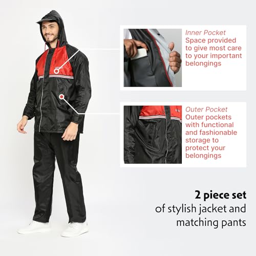 Image of Citizen Reversible Raincoat For Men With Inbuilt Hood, Waterproof Pant & Carry Pouch | Dual Color Sports Style | 190T Polyester With Pvc | Durable & Lightweight Standard Length Rainsuit