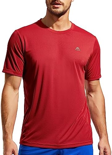 Haimont Athletic Shirts for Men Short Sleeve Workout Running Gym Sport Exercise Tee Moisture Wicking Breathable Red, M