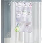 Mesh Shower Organizer Hanging Bathroom Caddy 8 Pockets Hang Curtain Rod with 3 Rings - Image 2