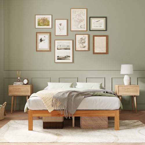 Novilla 12 Inch Wooden Queen Bed Frame, Classic Solid Wood Platform Bed Frame Queen Size, Sturdy Wood Slat Support, No Box Spring Needed, Easy Assembly