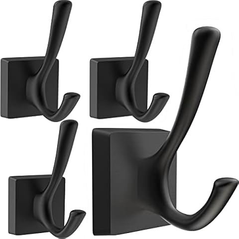 TOFIIGREM Black Wall Hooks Coat Hooks, Mudroom Hooks Bathroom Hallway Hooks for Hanging Clothes Robe Towel Backpack, Heavy Duty Decorative Hooks Modern Double Towel Hooks (4 Pack, Black) Cover