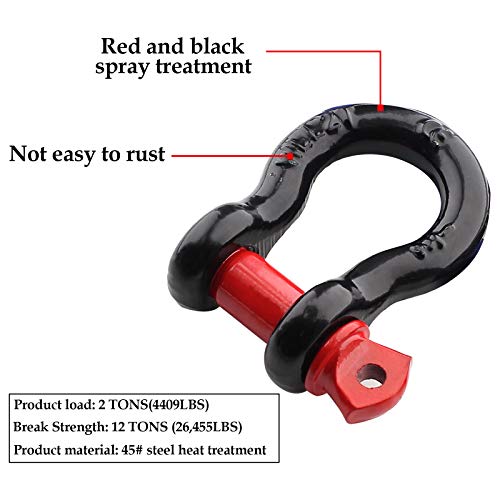 Qjaiune 2Pcs 1/2 Inch D Ring Shackle, D Shackle Rugged 12 Ton(26,455 Lbs) Maximum Break Strength, 2 Ton (4409 Lbs) Capacity #TOP3