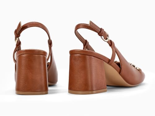 Image of Womens Slingback Block Heels Closed Square Toe Dress Work Shoes Slip on Buckle Strap Business Pumps