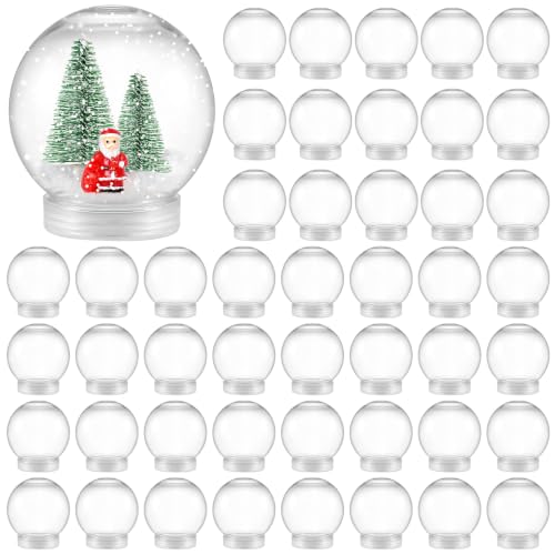48 Pieces 2.7 Inch/69mm Plastic Snow Globe Clear Water Globe Fillable Snow Globe Ornaments with Screw Off Cap and Inner Plug for DIY Crafts Christmas Home Decoration