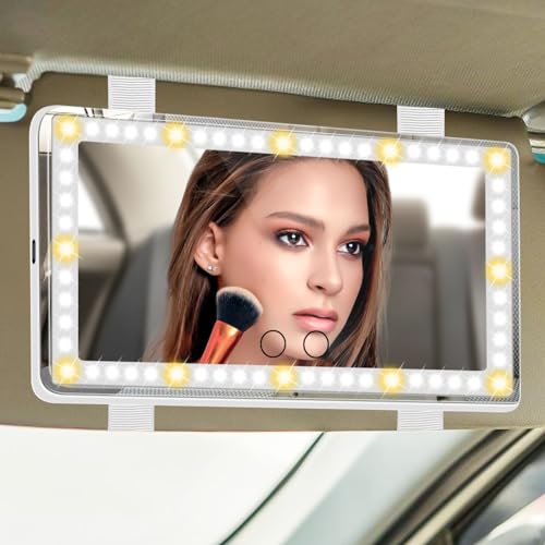 BAIFULAI Espejo de maquillaje LED con 3 modos de luz, cable de carga USB, espejo retrovisor universal para coche, camión, SUV (blanco)