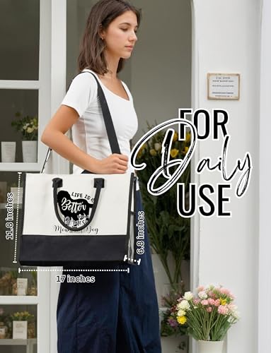 Bolso Tote de Lienzo con Cierre y Correa para Mujer miniatura 4