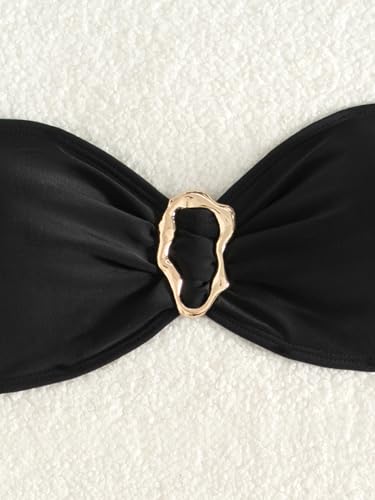 Women's Bandeau Ring Bathing Suit High Waist Summer Swimsuit Bikinis Set3