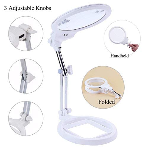 YUHINN Lupa Lupa con Soporte, luz LED, Plegable, Ajustable, ayudas de Lectura de Baja visión para Trabajos de reparación de Cerca, Costura Inspección