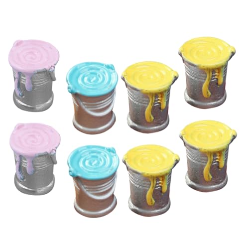 POPETPOP 8 Pièces Seau de Peinture pour Maison de Poupée Mini Pots de Peinture Décoration pour Mini Maison Accessoires pour Petite Modèles de Pots de Couleur Aléatoire Plusieurs Styles
