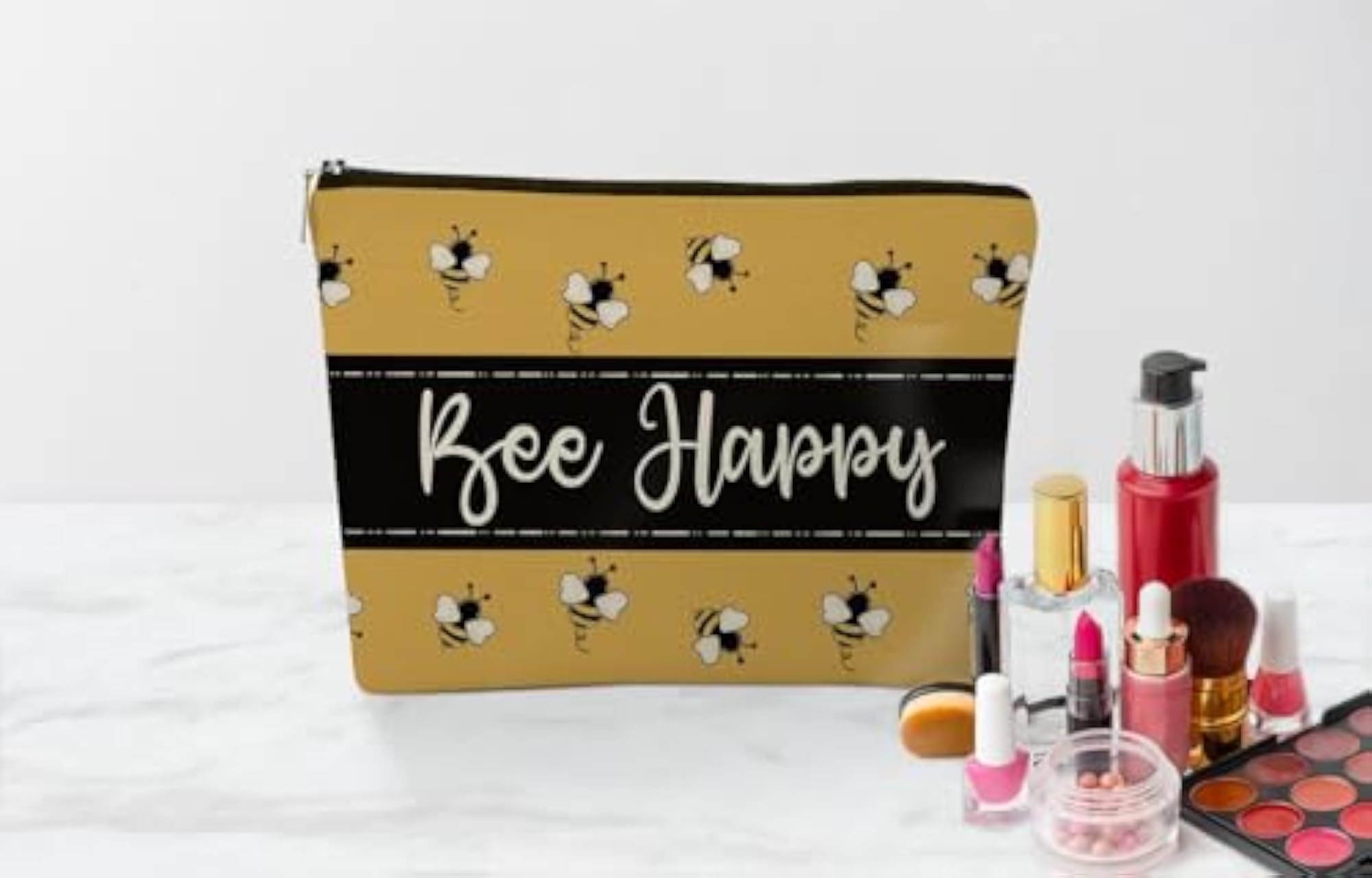 Summer Yellow Cute Small Makeup Bag Bee Happy Design