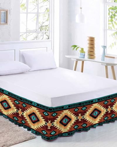 Sabolny BED SKIRTING KING SIZE WRAP AROUND South West Red Bed Skirt King Size 18 Inch Drop,Adjustable & Elastic Wrap Around Bed Skirts Pleated Luxury Dust Ruffles For Twin Full Queen Cal King Bed,Native American Southwestern Abstract Oriental cover