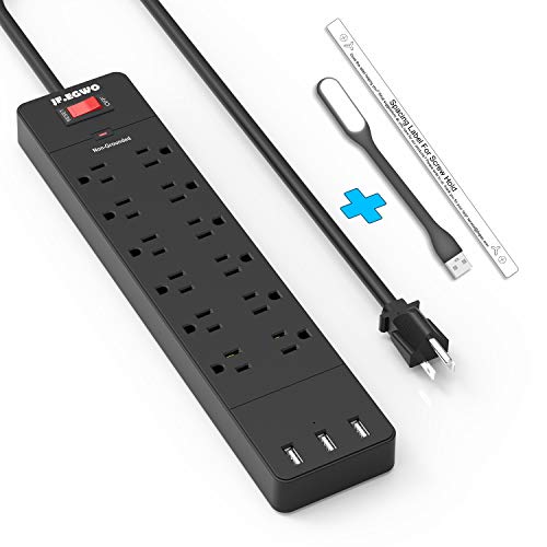 Power Strip, JF.EGWO Surge Protector with 12 AC Outlets and 3 USB Charging Ports,1875W/15A, 6 Feet Long Extension Cord for Smartphone Tablets Laptop Home, Office, Hotel- Black (1700J Straight Plug)