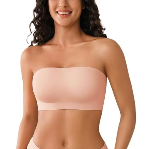 DEANGELMON Strapless Bras for Women Non-Slip Silicone Bandeau Seamless Tube Top Bralette Comfy Non Padded Stretchy Stylish Small Pink - 1 Pack