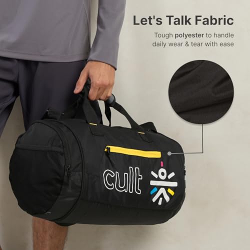 Image of Cultsport 35 Litre Gym Bag for Men & Women Large Sports & Travel Duffle with Shoe Compartment, Water-Resistant Fabric, Side Mesh Pocket, Adjustable Shoulder Strap & Comfortable Handles - Black