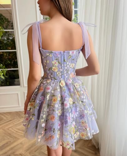 Floral Homecoming Dresses Tulle Short Prom Dresses for Teens Spaghetti Straps Flower Embroidery Cocktail Dress3