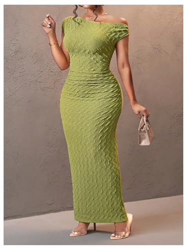 Floerns Women's Plus Size Summer Going Out Long Dress Dolman Sleeve One Shoulder Textured Bodycon Party Sexy Maxi Dresses4