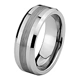 GoldenMine *Laser Engraving Service* 8mm Beveled Edge Tungsten Carbide Comfort-Fit Wedding Band Ring