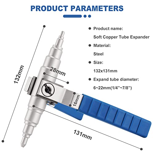Soft Copper Pipe Tube Expander Universal Hand Tool Manual Refrigeration Tube Expander Kit 3/8\", 1/2\", 5/8\", 3/4\", 7/8\" - Thumbnail 2