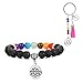 ZHSH Portachiavi con nappa a 7 chakra alla moda con 1 braccialetto da yoga con roccia lavica da 8 mm e 7 chakra per ragazze (B2)