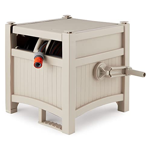 Suncast 100 ft. Slide Trak Hose Hideaway with Crank Handle for Easy Winding, Weather-Resistant, 20 1/2