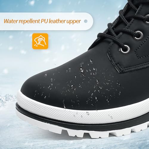 kufeiti Women's Waterproof Fur Lined Winter Boots Platform Black Combat Non Slip Boots with Side Zipper Snow Ankle Boots for Outdoor Hiking Work4