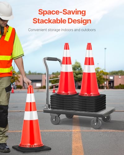 VEVOR Sicherheitskegel, 75 x 37 x 37 cm Verkehrskegel, orangefarbene PVC-Baukegel, Reflektierende Kragen, Verkehrskegel mit Schwarzer, Beschwerter Basis, Verwendet für Verkehrskontrolle