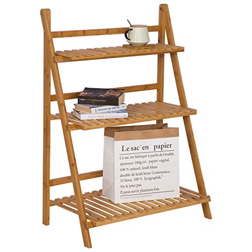 eSituro Estantería para Macetas Estante Soporte para Plantas Macetas de Bambú Escalera para Plantas Flores para Interior Exterior Jardín 3 Niveles SBSS0032