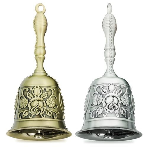 2 Pièces Clochette a Main, Cloche de Noël, Grande Cloche à Main en Métal, Cloche de Service avec Un Design Accrochant pour Hôtel Magasins Dîner Bell Bar et Père Noël