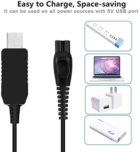 15V Charger Cable for Philips Shaver, USB Replacement Power Cord for HQ8505 Philips Razor Chargers, Norelco 9700, 9300, 8900, 6100, 5700, 5550, 3000, 3500, 4200, 4500 Electric Shavers Accessories