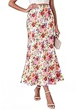 BTFBM Midi Skirts for Women 2026 Summer Spring Lightweight A Line High Waisted Wedding Guest Party Silk Long Skirt(Floral White Multicolored, Small)