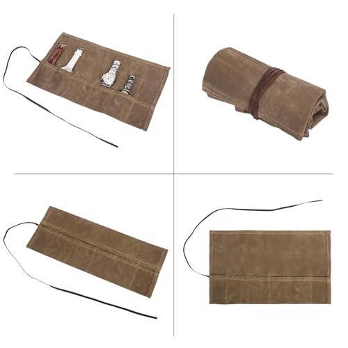 Image of Travel Watch Roll Organizer with 6 Slots Handmade Watch Travel Case Roll-up Watch Organizer Storage Box Jewelry Roll Watch Travel Pouch Waxed Canvas Easy Carry On Watchlover Storage Gift for Men