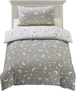 Utopia Bedding Kids Bedding Set - Stars & Moon Reversible Duvet Cover Set - Microfibre Duvet Cover & 1 Pillowcase - (Single, Grey & White)