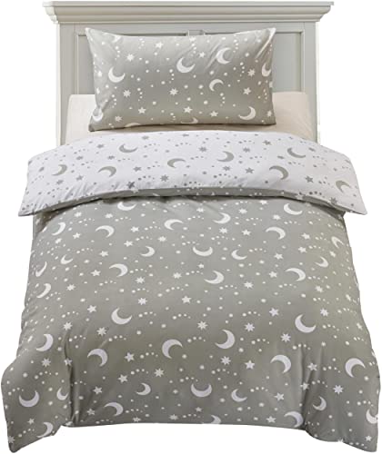Utopia Bedding Ensemble De Literie pour Enfants - 100% Microfibre Étoile et Lune Housse De Couette Réversible (Housse De Couette + 1 Taie d'oreiller) - (Gris, Lit de Bébé 120 x 150 cm)