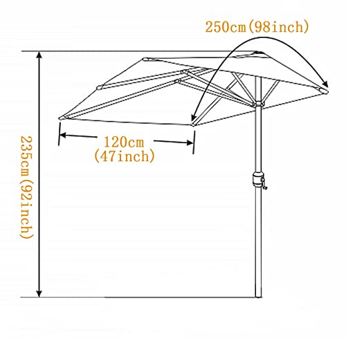 Parasol de marché rectangulaire 2,5x1,2m avec 5 côtes de balcon