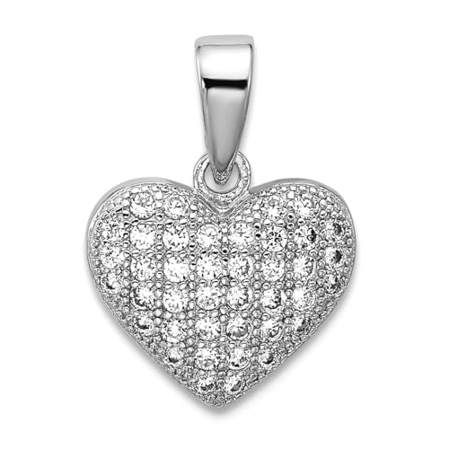Collier cœur argent 925 et oxydes de zirconium - Pendentif 11,2 mm rhodié