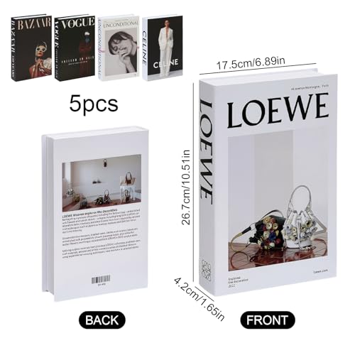 5 Stück Deko Bücher Set, Faltbare Dekobücher für Heimdekor, Buchattrappen Display, Gefälschte Bücher für Couchtisch, Bücherregal, Büro, Wohnkultur – Dekorative Bücher ohne Seiten, Mode Deko (B)