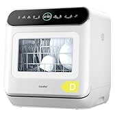 COMFEE' Table Top Dishwasher 7+3 Programs Mini Tabletop Dishwasher No Plumbing, 6L Built-in Water Tank, Hygiene Wash, Auto Door Open Drying, Baby Care, Energy Class D- White