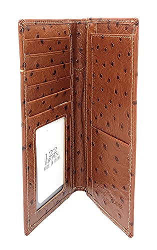Western Men's Cow Fur Genuine Leather Ostrich Rodeo Bifold Wallet in 2 Color (Brown)4