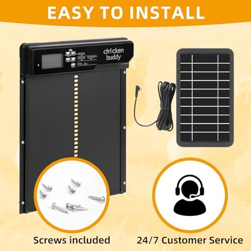 Solar-Powered Automatic Chicken Coop Door, LCD Screen Display, Timer & Light Sensor, Aluminum Alloy Construction, Remote Control Operation, 4 Selectable Modes - 4
