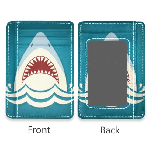 Front Pocket Minimalist Leather Slim Wallet Credit Card Holder Shark Tooth for Men & Women2