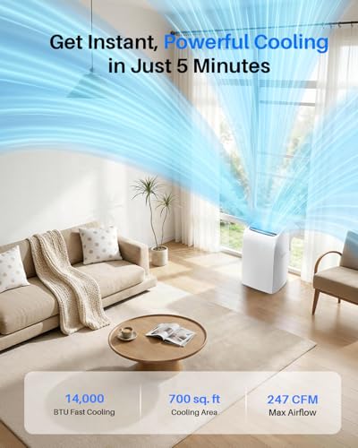 Image of Feelfunn 14,000 BTU Portable Air Conditioner - Multi-Function Portable AC Unit Cools Up to 700 Sq. Ft., with Ultra-Quiet(42db), Auto Swing, 24H Timer, AC Unit for Bedroom, Dorm, Apartment