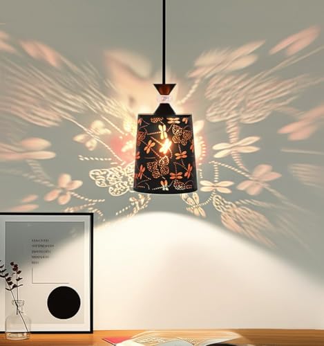 Image of Groeien Black Finish Metal Crystal Hanging Pendant Ceiling Lamp Fixture | Chandelier for Home, Indoor, Outdoor,Living Room, Bedroom(Bulb not Included) (Butterflies, 1)