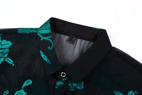 MOKEWEN Men's Punk Elegant See Through Lace Short Sleeve Shirts4