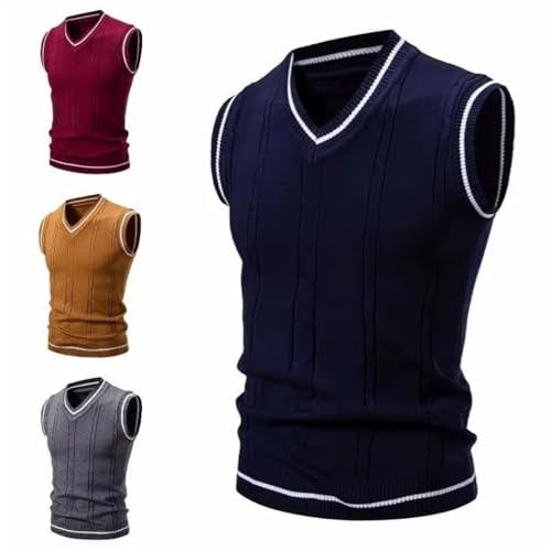 Men's Autumn and Winter Warm Sweater Vest Fashionable Casual College Style Knitted Sweater Tank2