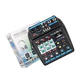 Soleilux Mixer audio DJ a 4 canali con Bluetooth, USB e lettore MP3, alimentazione phantom da 48 V, ingressi XLR/TRS, equalizzatore a 3 bande per studio live, blu