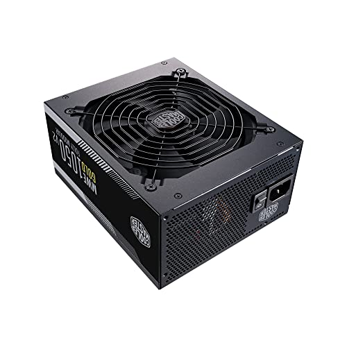 Cooler Master MWE 1050 Gold V2, Alimentation PC Entièrement Modulaire 80 Plus Gold 1050W (Prise EU), Câblage Plat Noir, Ventilateur 140mm FDB, Mode 0 RPM, Seuil de Température Élevé - Garantie 10 ans