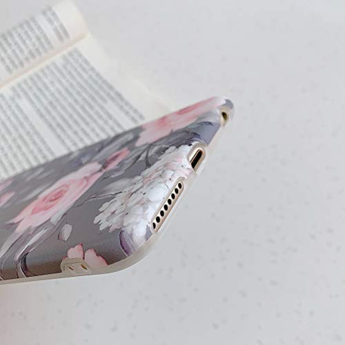 Yelovehaw Iphone 6 Plus / 6S Plus Case For Women Girls, Flexible Soft Slim Fit Full-Around Protective Cute Phone Case Cover With Floral And Purple Gray Leaves For Iphone 6Plus / 6Splus(Pink Flowers) #TOP5